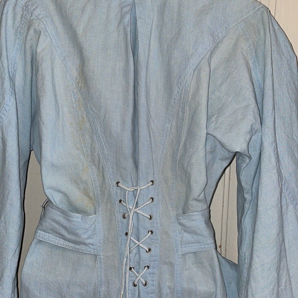 Vtg 80s/90s Karen Alexander light blue cotton western dress with‎ silver studs - Picture 6 of 16